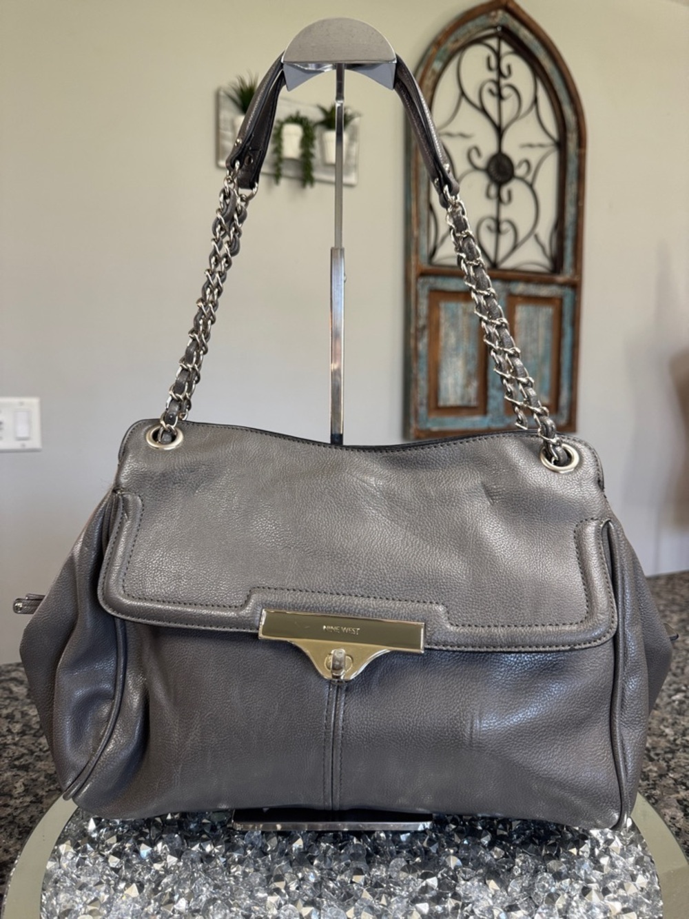 Nine West Gray Chain-Handle Shoulder Bag